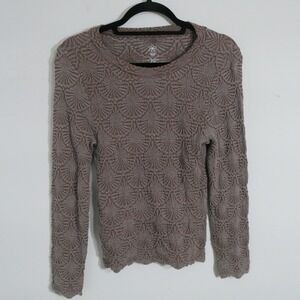 Aura Womens Textured Popcorn Knit Top L Brown Sunburst Textured SCT1549-000P